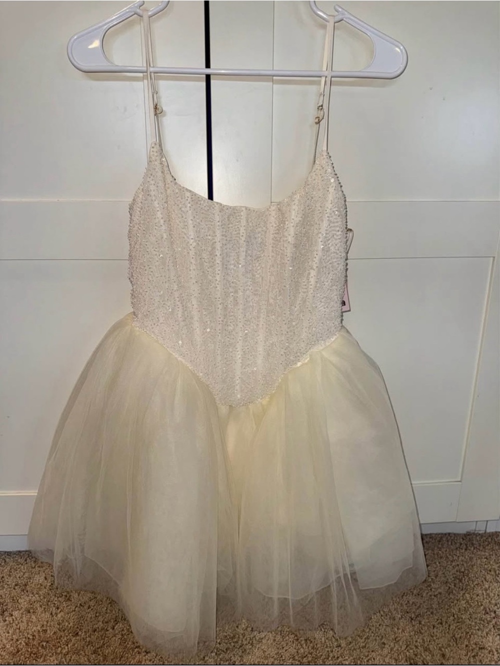 Oh Polly Cream Sequin Tulle Party Dress